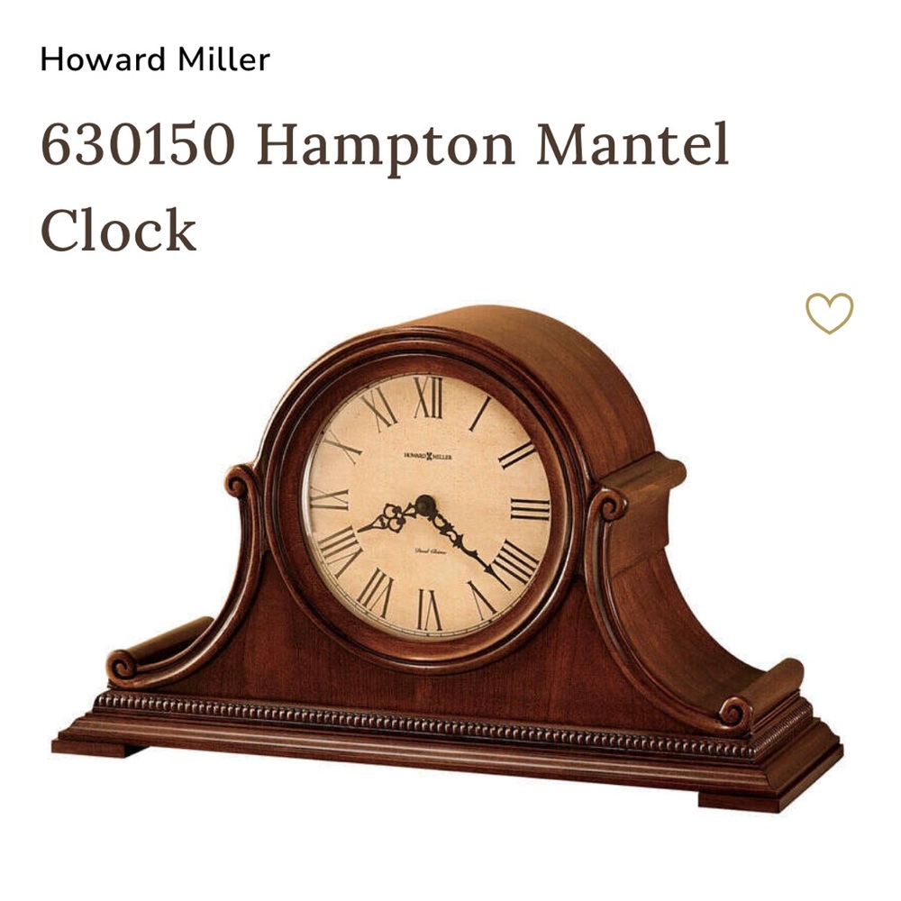 Howard Miller Elegant 630150 Hampton Mantel Clock Chimes Quartz Roman Numeral